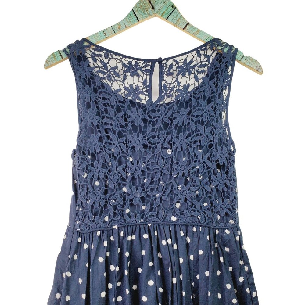 Moulinette Soeurs Dress White Polka Dot Navy Dress with Pockets Sz 4 - Picture 3 of 9